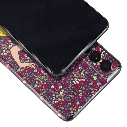 Disney Snow White Character with Floral Pattern Galaxy S21 5G Skin