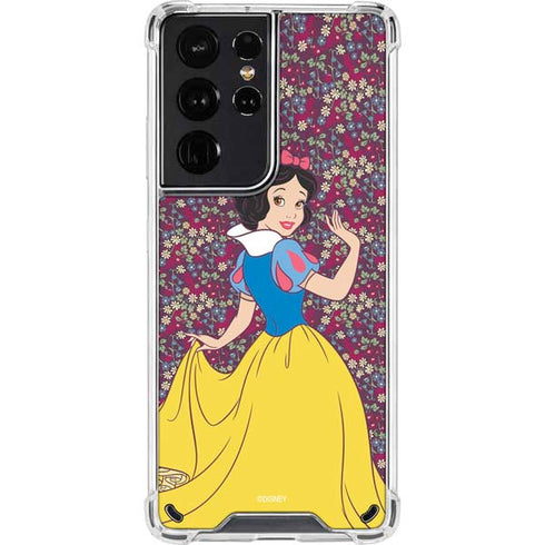 Disney Snow White Character with Floral Pattern Galaxy S21 Ultra 5G Clear Case