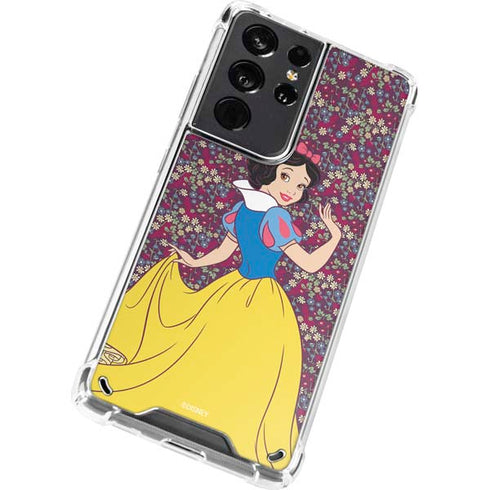 Disney Snow White Character with Floral Pattern Galaxy S21 Ultra 5G Clear Case
