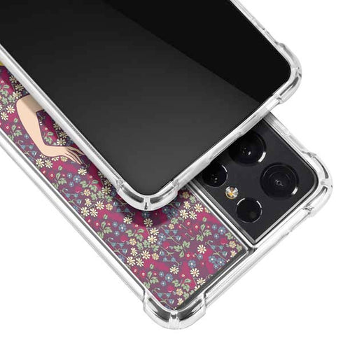 Disney Snow White Character with Floral Pattern Galaxy S21 Ultra 5G Clear Case