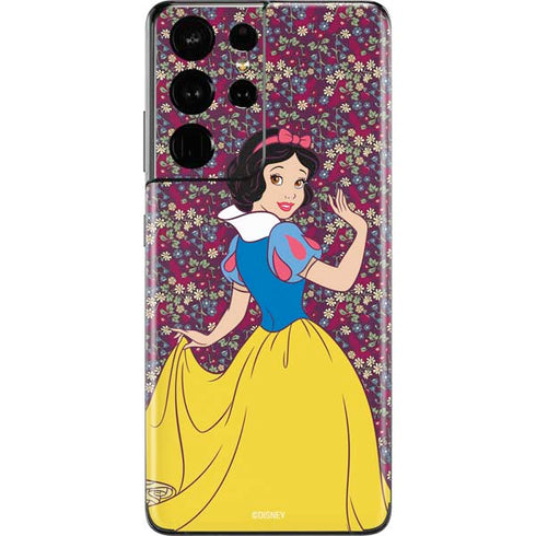 Disney Snow White Character with Floral Pattern Galaxy S21 Ultra 5G Skin