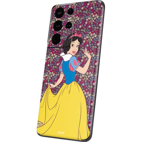 Disney Snow White Character with Floral Pattern Galaxy S21 Ultra 5G Skin