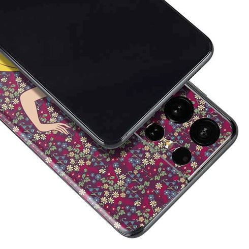 Disney Snow White Character with Floral Pattern Galaxy S21 Ultra 5G Skin
