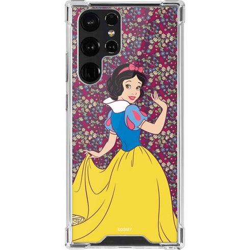 Disney Snow White Character with Floral Pattern Galaxy S22 Ultra Clear Case