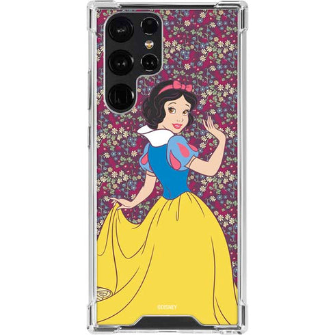 Disney Snow White Character with Floral Pattern Galaxy S24 Ultra Clear Case