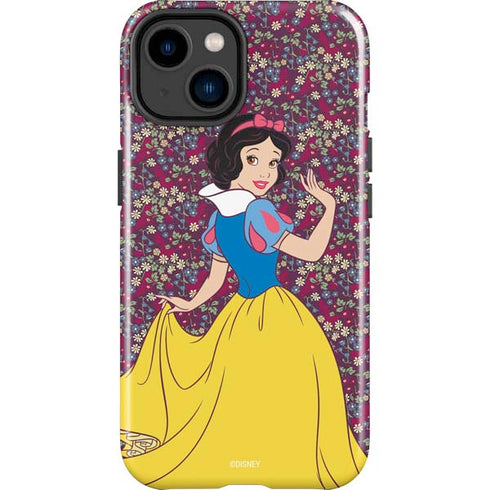 Disney Snow White Character with Floral Pattern iPhone 15 Plus Impact Case
