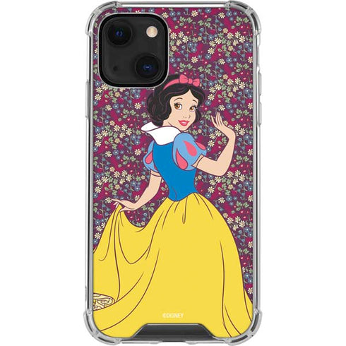 Disney Snow White Character with Floral Pattern iPhone 14 Plus Clear Case