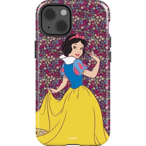 Disney Snow White Character with Floral Pattern iPhone 15 Impact Case