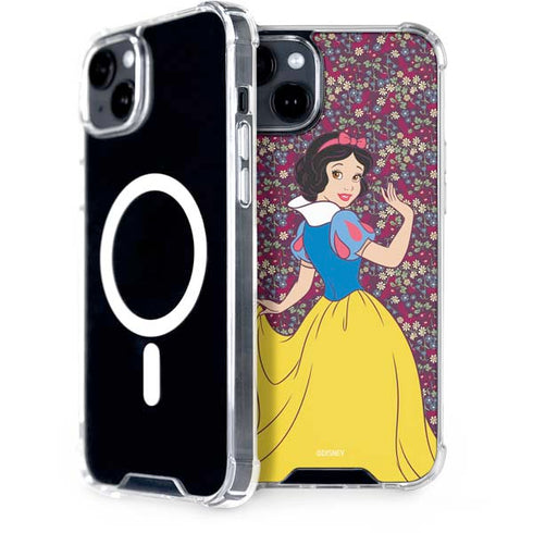 Disney Snow White Character with Floral Pattern iPhone 15 Plus MagSafe Case