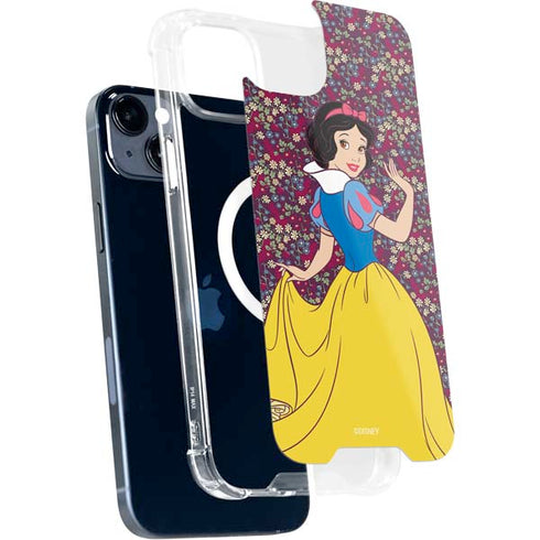 Disney Snow White Character with Floral Pattern iPhone 15 Plus MagSafe Case