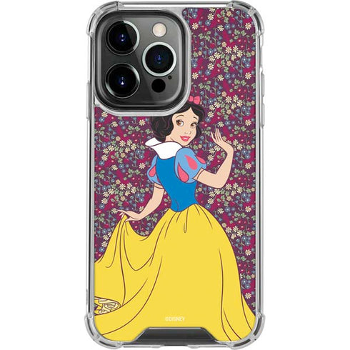 Disney Snow White Character with Floral Pattern iPhone 15 Pro Clear Case