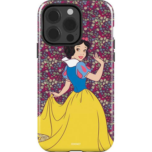 Disney Snow White Character with Floral Pattern iPhone 15 Pro Impact Case