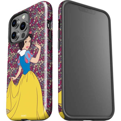 Disney Snow White Character with Floral Pattern iPhone 15 Pro Impact Case