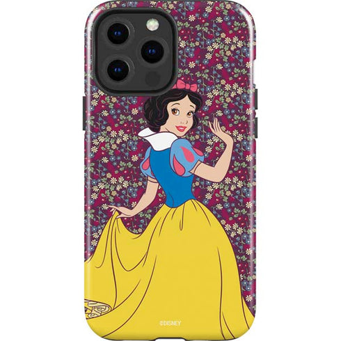 Disney Snow White Character with Floral Pattern iPhone 15 Pro Max Impact Case