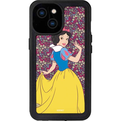 Disney Snow White Character with Floral Pattern iPhone 15 Waterproof Case