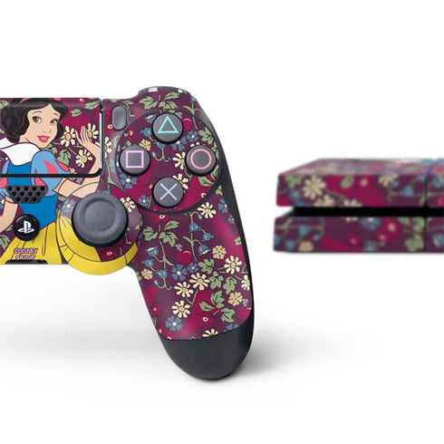 Disney Snow White Character with Floral Pattern PS4 Console and Controller Bundle Skin