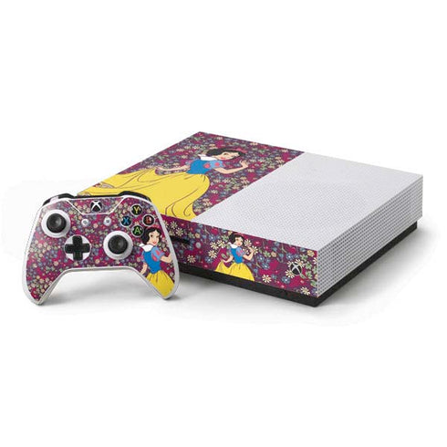 Disney Snow White Character with Floral Pattern Xbox One S Console and Controller Bundle Skin