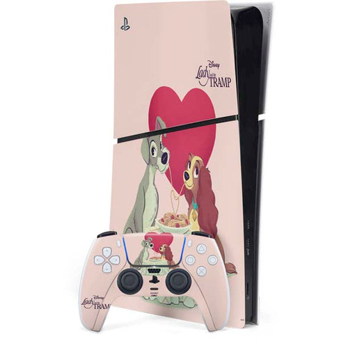 Disney Lady & The Tramp Spaghetti Dinner PS5 Slim Digital Edition Console Skin
