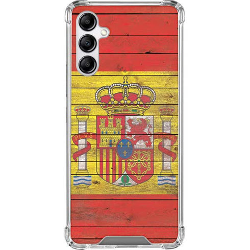 Spain Flag Dark Wood Galaxy A14 5G Clear Case
