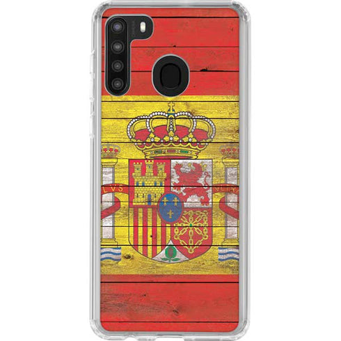 Spain Flag Dark Wood Galaxy A21 Clear Case