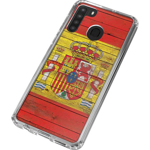 Spain Flag Dark Wood Galaxy A21 Clear Case