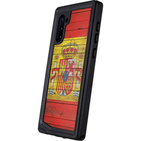 Spain Flag Dark Wood Galaxy Note 10 Waterproof Case