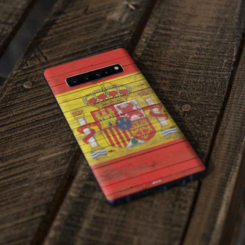 Spain Flag Dark Wood Galaxy S10 Skin
