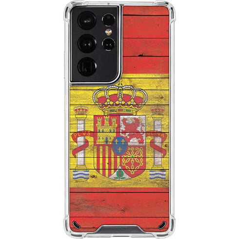 Spain Flag Dark Wood Galaxy S21 Ultra 5G Clear Case