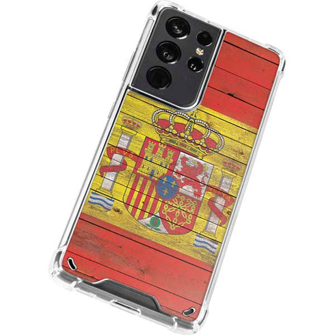 Spain Flag Dark Wood Galaxy S21 Ultra 5G Clear Case