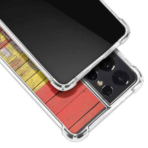 Spain Flag Dark Wood Galaxy S21 Ultra 5G Clear Case