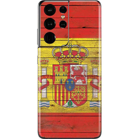 Spain Flag Dark Wood Galaxy S21 Ultra 5G Skin