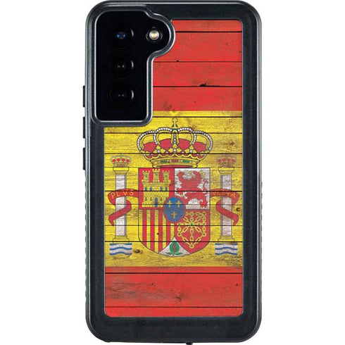 Spain Flag Dark Wood Galaxy S23 Plus Waterproof Case