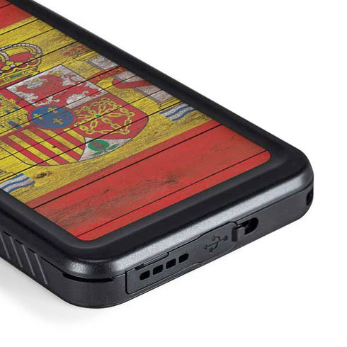 Spain Flag Dark Wood Galaxy S23 Plus Waterproof Case