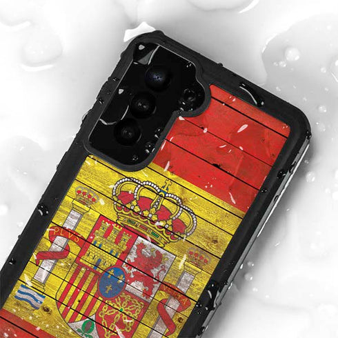 Spain Flag Dark Wood Galaxy S23 Plus Waterproof Case