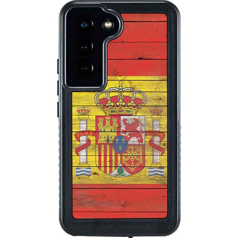Spain Flag Dark Wood Galaxy S23 Waterproof Case