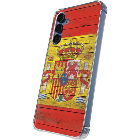 Spain Flag Dark Wood Galaxy S24 Clear Case