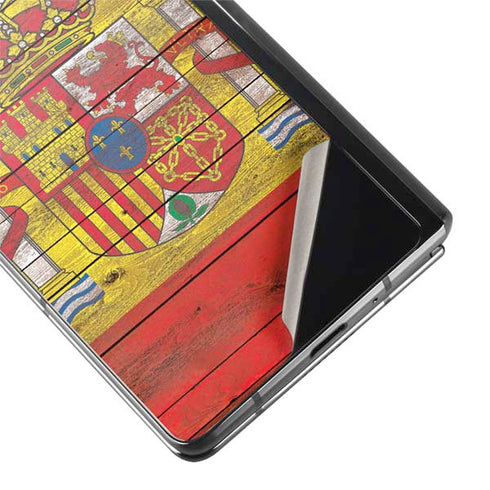 Spain Flag Dark Wood Galaxy Z Fold2 5G Skin