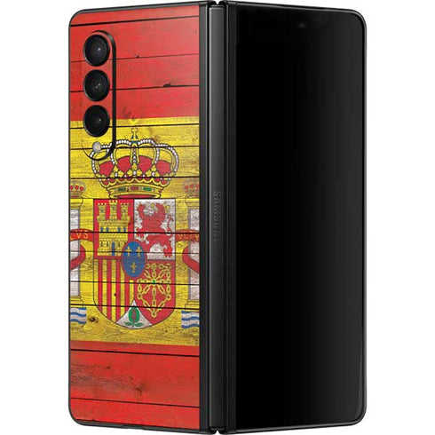 Spain Flag Dark Wood Galaxy Z Fold3 5G Skin