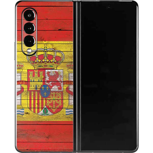 Spain Flag Dark Wood Galaxy Z Fold3 5G Skin