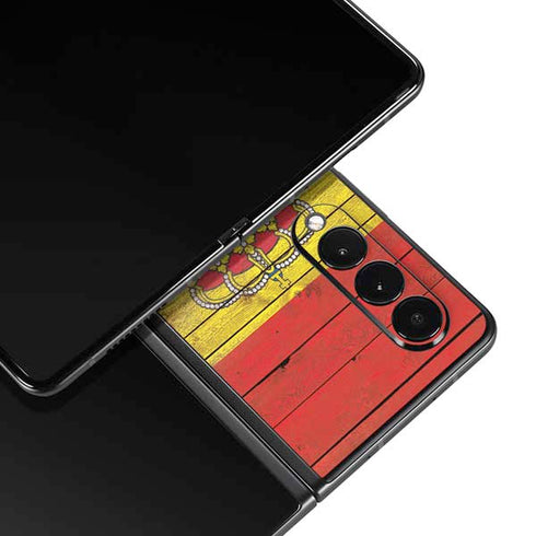 Spain Flag Dark Wood Galaxy Z Fold3 5G Skin