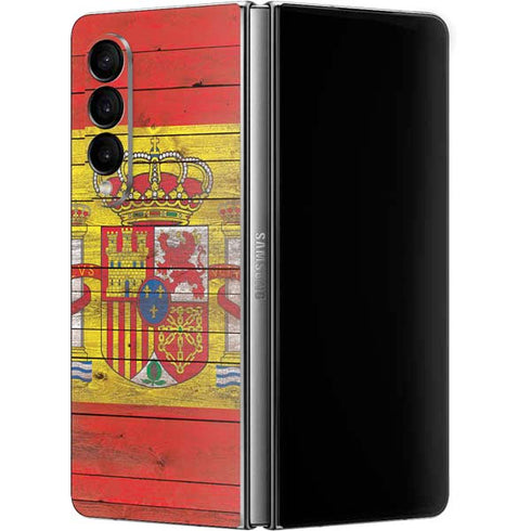 Spain Flag Dark Wood Galaxy Z Fold4 5G Skin