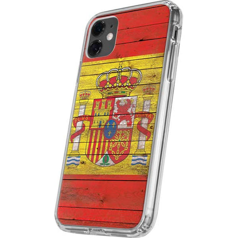 Spain Flag Dark Wood iPhone 11 Clear Case
