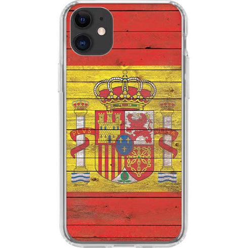 Spain Flag Dark Wood iPhone 11 Clear Case