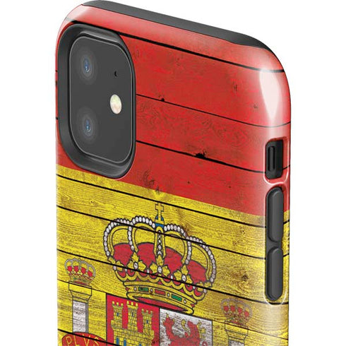 Spain Flag Dark Wood iPhone 11 Impact Case