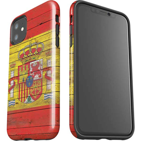 Spain Flag Dark Wood iPhone 11 Impact Case