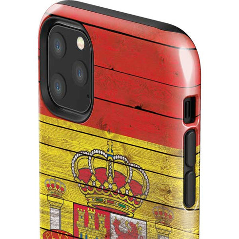 Spain Flag Dark Wood iPhone 11 Pro Max Impact Case