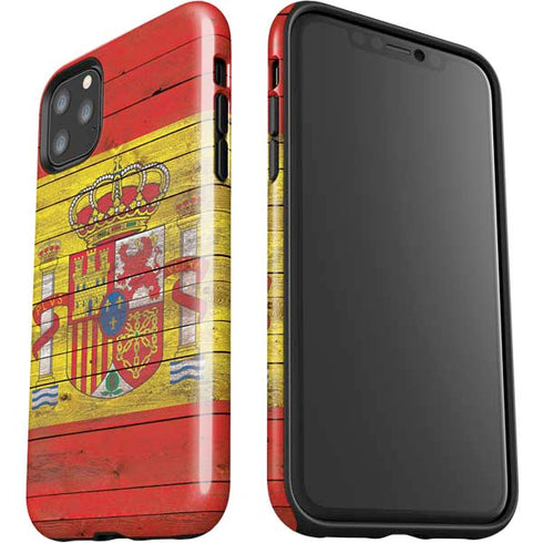 Spain Flag Dark Wood iPhone 11 Pro Max Impact Case