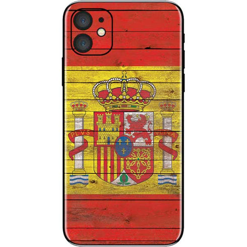 Spain Flag Dark Wood iPhone 11 Skin