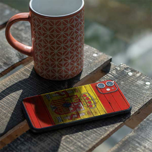 Spain Flag Dark Wood iPhone 11 Skin