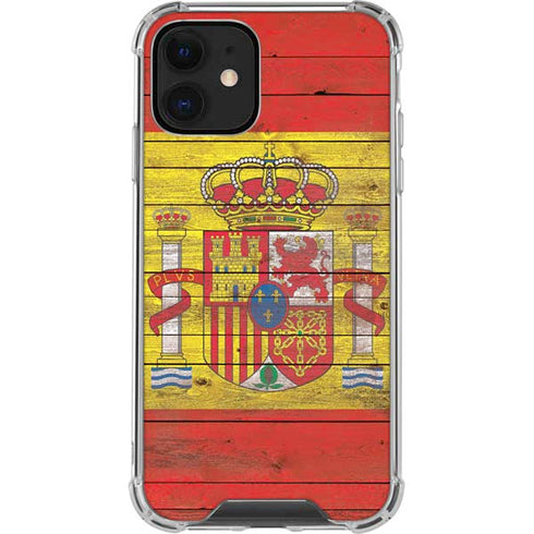 Spain Flag Dark Wood iPhone 12 Clear Case